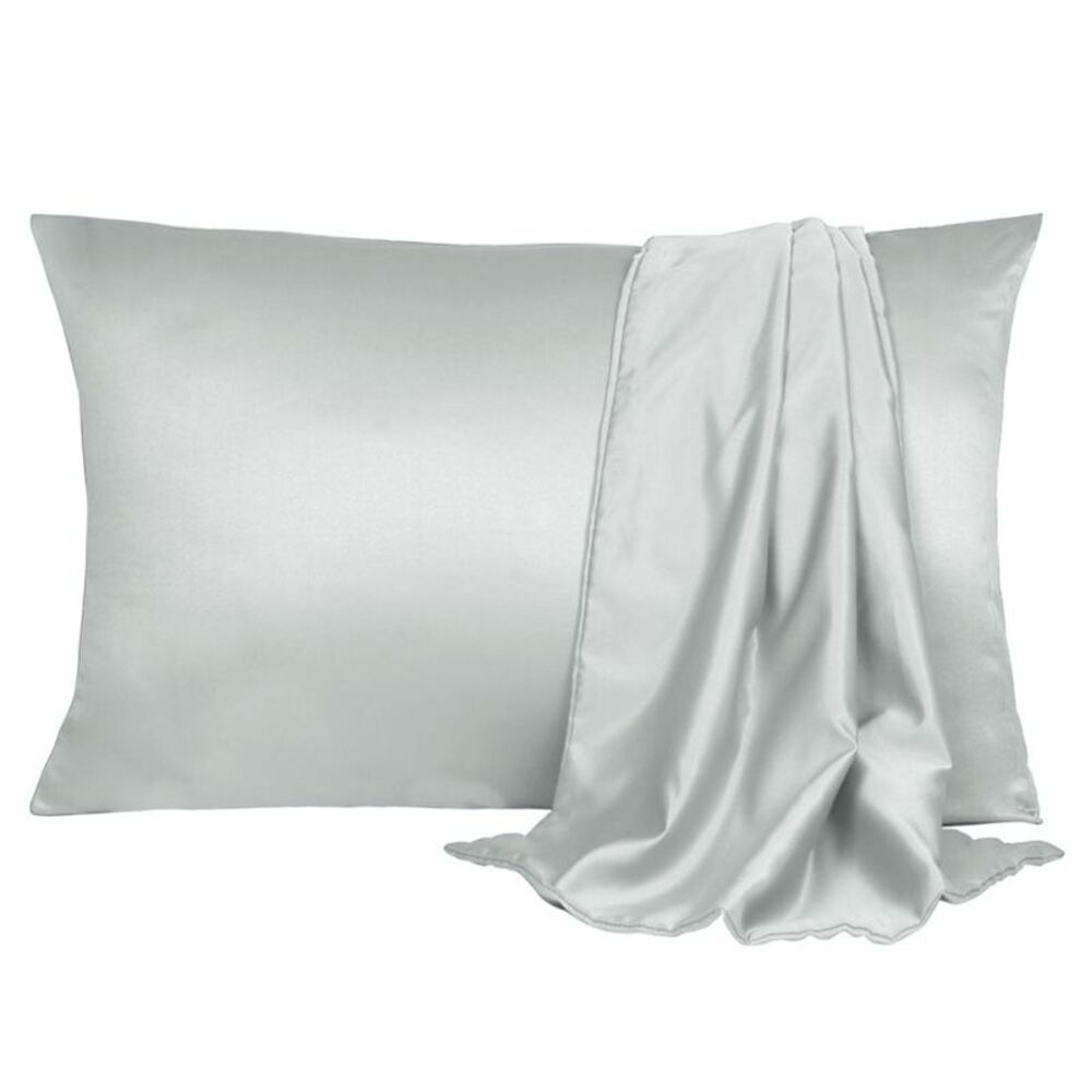 2pcs Silk Satin Pillowcase Soft Pillow Cases with Envelope Closure Light Gray